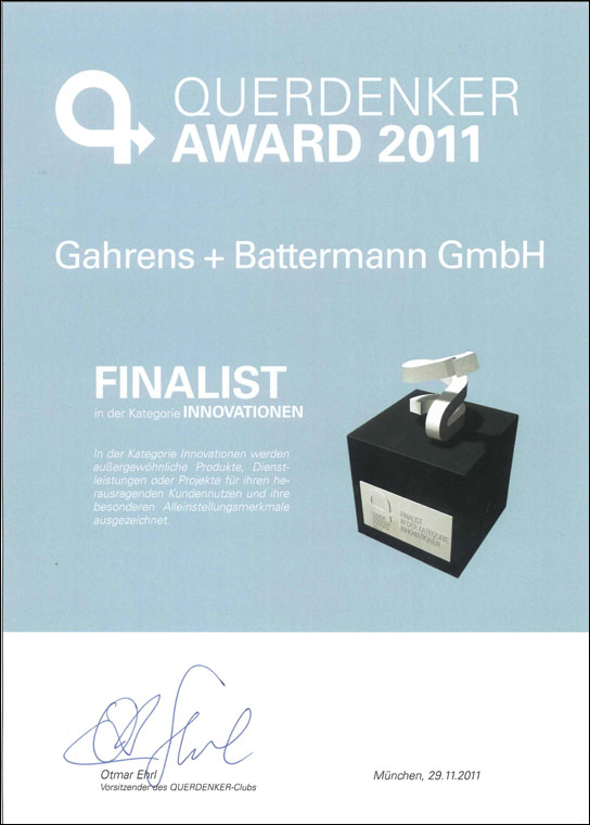 Gahrens + Battermann mit QUERDENKER Urkunde auf DieReferenz.de