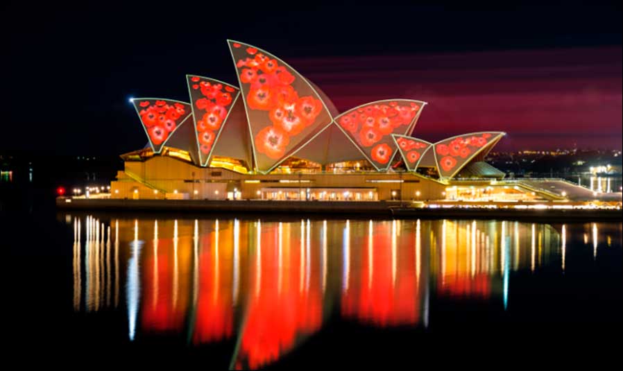 Segel des Sydney Opera Houses am Remembrance Day