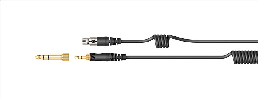 Sennheiser-Patent: Der gewendelte Teil in der Nähe des Ohrmuschelanschlusses verhindert, dass Kabelgeräusche in die Ohrmuscheln gelangen