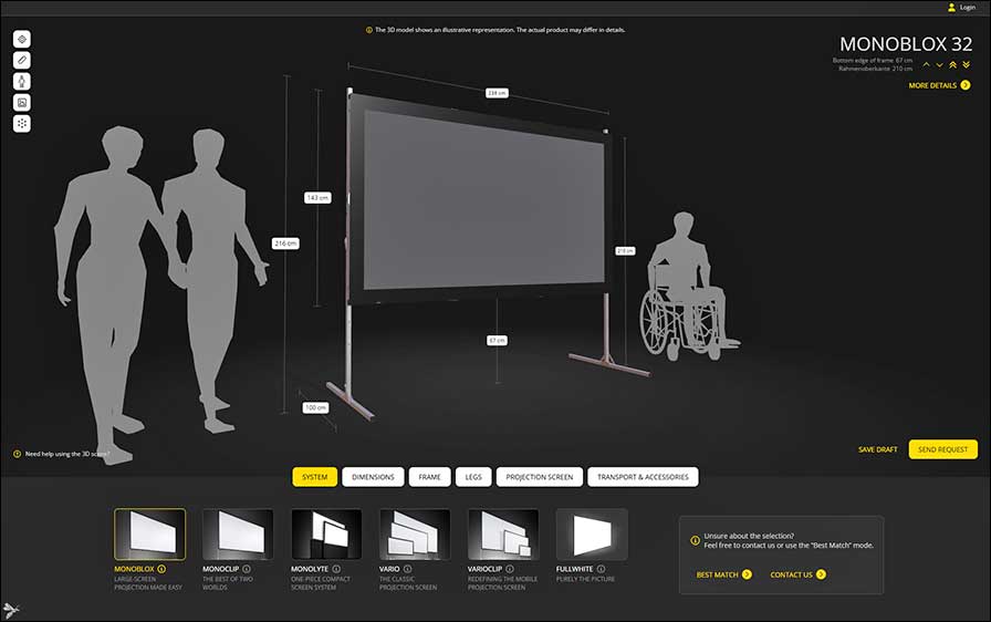 Der neue Leinwand-Konfigurator von AV-Stumpfl (Screenshots: AV-Stumpfl)