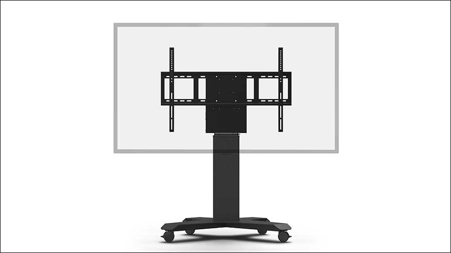 Maximale Flexibilität für moderne Arbeitsumgebungen verspricht der neue Kindermann DisplayLift² Mobile X-Fuß (Fotos: Kindermann)
