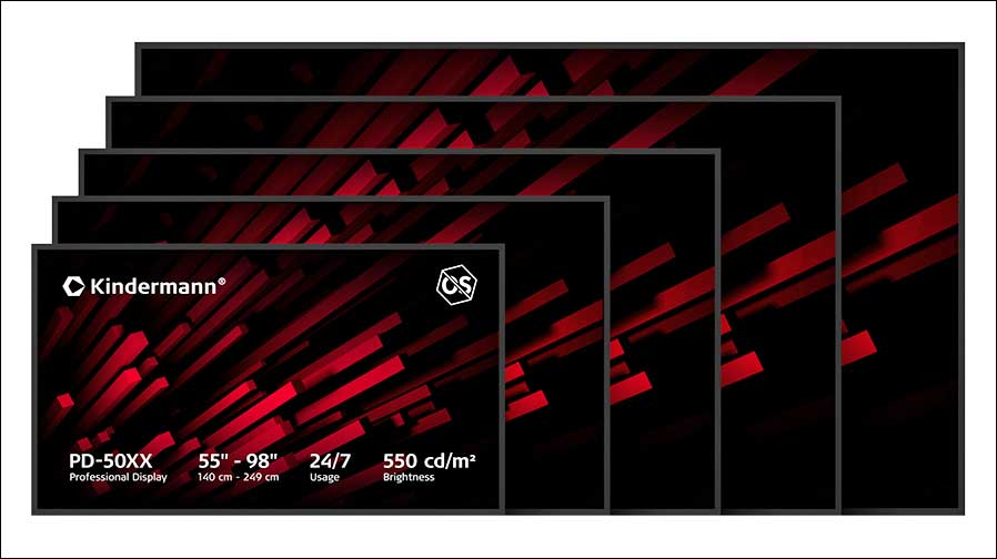 Neu bei Kindermann: PD-50xx-Displays mit 55, 65, 75, 86 und 98 Zoll (Fotos: Kindermann)