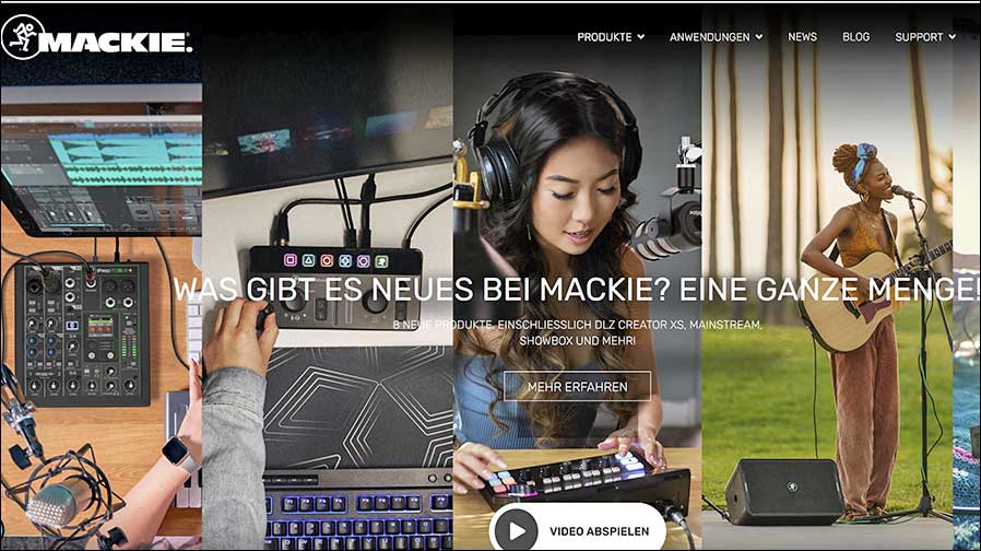 Jetzt auch auf Deutsch: die Homepage von Mackie (Screenshot der Homepage von Mackie)