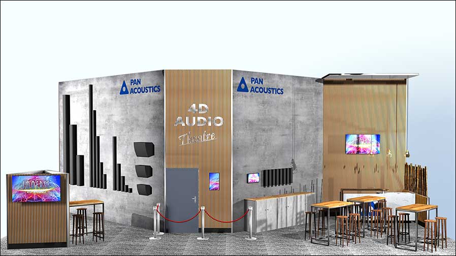 Pan Acoustics präsentiert sich am Stand 7B100 im neuen Look. Live-Demos gibt es dort im „Pan 4D Audio Theatre“ (Foto / Grafik: Pan Acoustics)