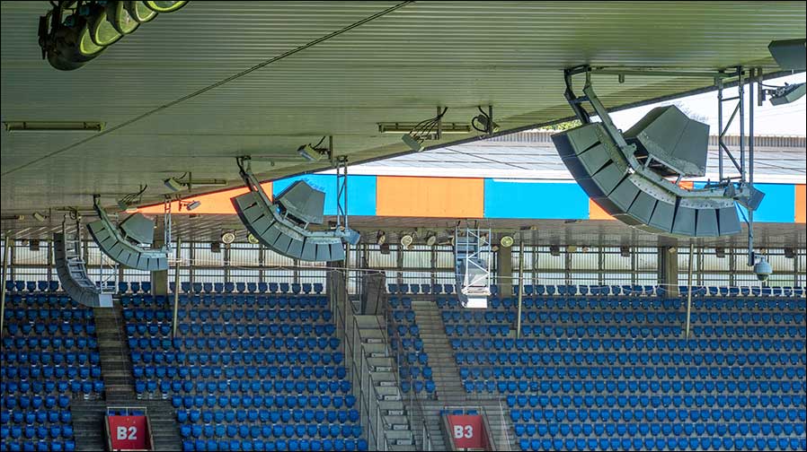 Soundsysteme von RCF im St. Jakob-Park Stadion in Basel (Fotos: Sascha Gansen / RCF).