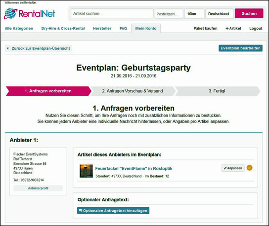 Online planen: Bei RentalNet gibt es dafür jetzt den Eventplaner