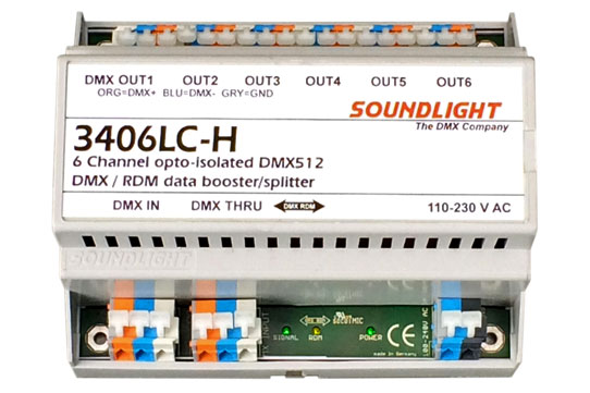 Mit dem 3406LC-H bringt SOUNDLIGHT einen DMX-RDM-Splitter mit sechs Ausgangskanälen.